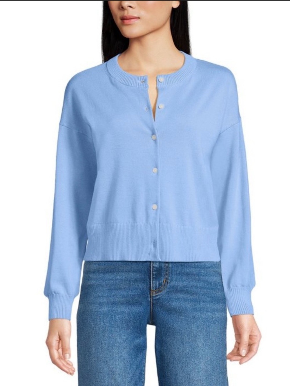 Lands' End Sky Blue Button-Front Crewneck Cardigan